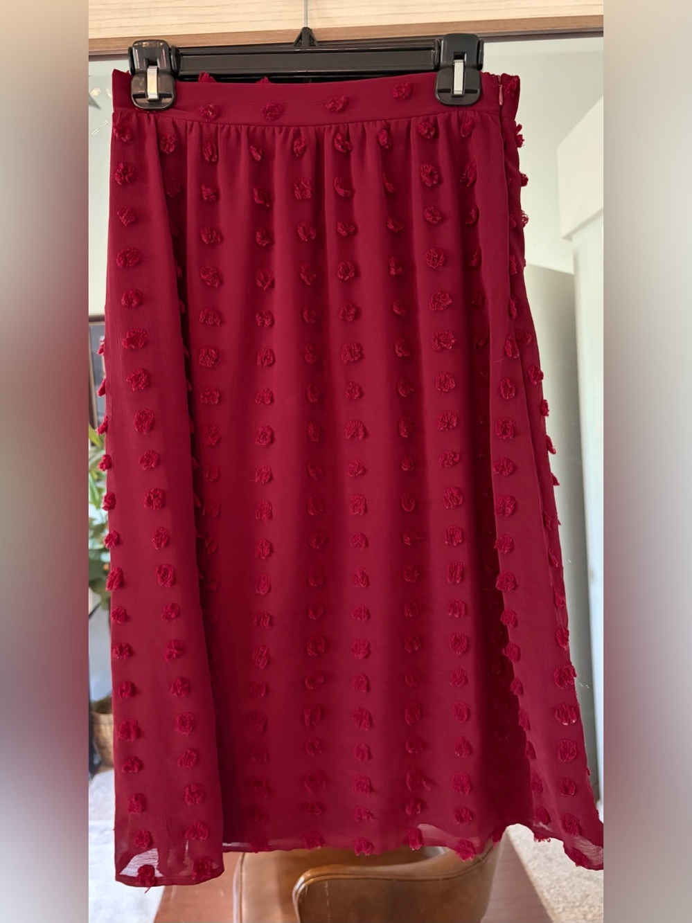 Polagram Midi Skirt in deep Red Bubble detail size Small pull on Sunday church